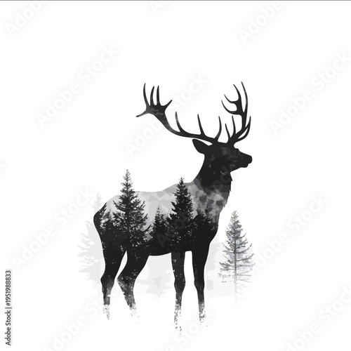 black silhouette deer on a white backgrounk vector