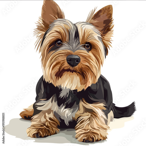 simple vector Yorkshire Terrier clipart illustration white background vector art style simple design flat illustration no shadows