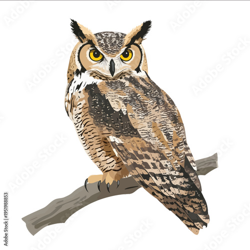 simple vector great horned owl clipart illustration white background vector art style simple design flat illustration no shadows