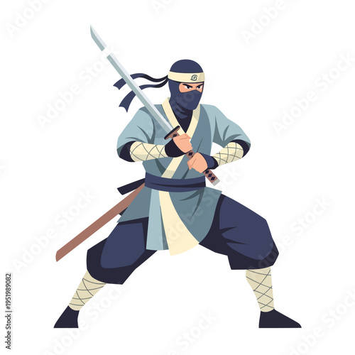 Ninja Warrior with Sword, Ready for Battle, Japanese Martial Arts