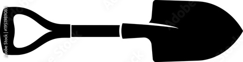 Illustrated spade shovel with wooden handle, sketch drawing. Vector illustration
