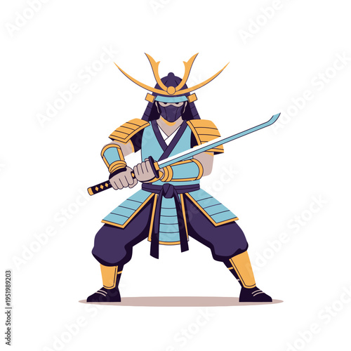 Samurai Warrior Holding Katana Sword, Ancient Japanese Fighter in Armor