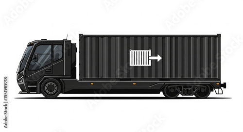 Black Delivery Truck with Shipping Container and Barcode.