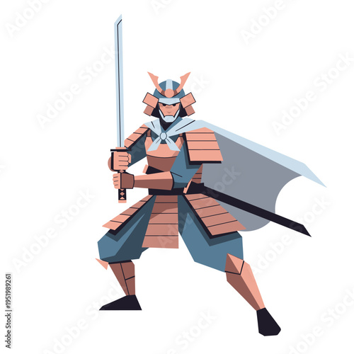 Samurai warrior in full armor holding a katana sword, ready for battle