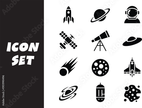 Space-themed icon set featuring various celestial and astronaut-related illustrations