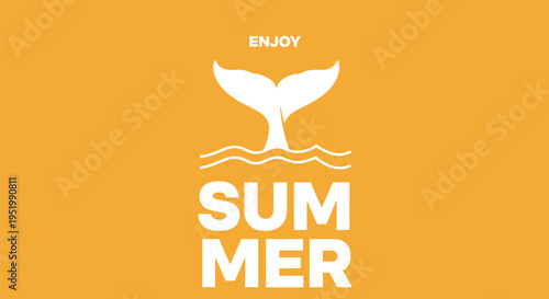 Summer typography vector graphic with whale tail icon