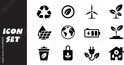 Eco-friendly icons representing sustainability and renewable energy concepts