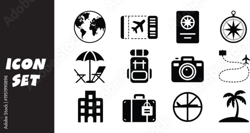 Travel and adventure icon set for visual design projects