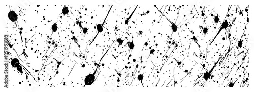 Black Ink Splatter and Paint Drips Background Texture, Abstract Grunge Splash Pattern Vector Illustration