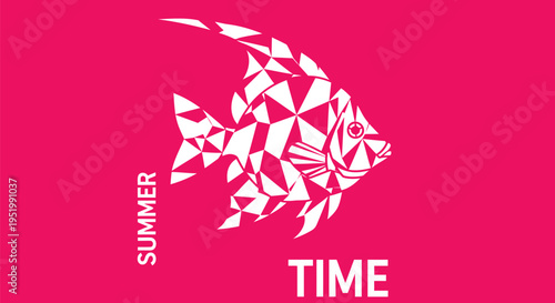 Geometric fish icon on pink background vector