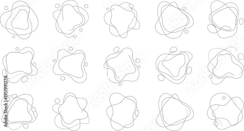 Collection of 15 grayscale sketches of irregularly shaped objects