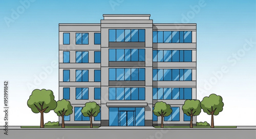 Modern Apartment Building with Trees in Urban Environment Illustration.