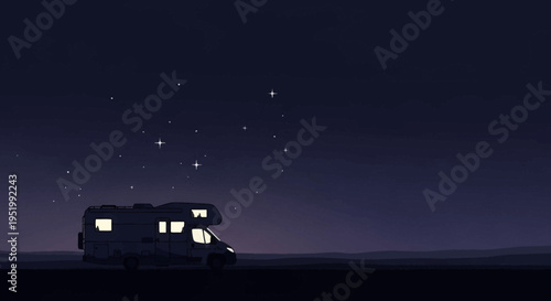 Motorhome under starry night sky
