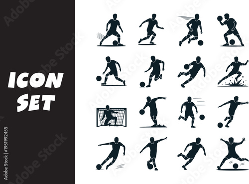 Collection of soccer player action icons for a visual icon set