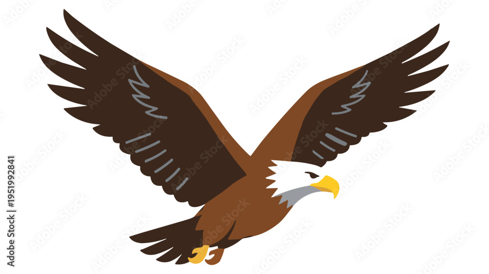Fototapeta premium Bald eagle flying with wings spread wide over white background
