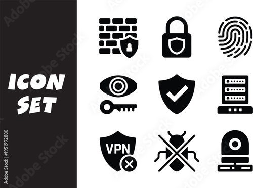 Collection of cybersecurity and network protection icons
