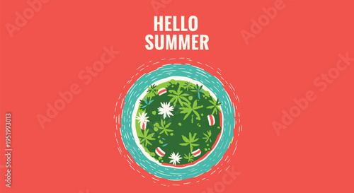Hello Summer banner vector with floral globe