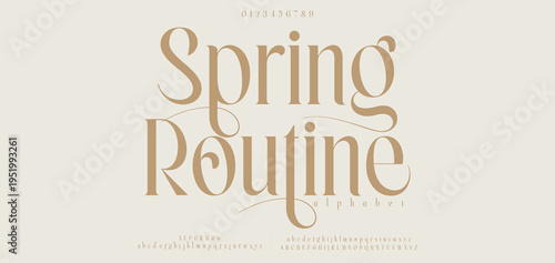 Spring Routine Luxury alphabet letters font. Typography elegant wedding classic lettering serif fonts decorative vintage retro concept. vector illustration