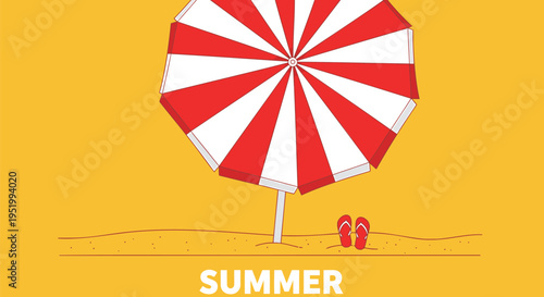 Vector summer beach umbrella icon with flip flops