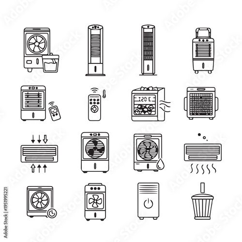 Air Cooler Icons and Symbols Set Cooling Devices Vector Graphics
