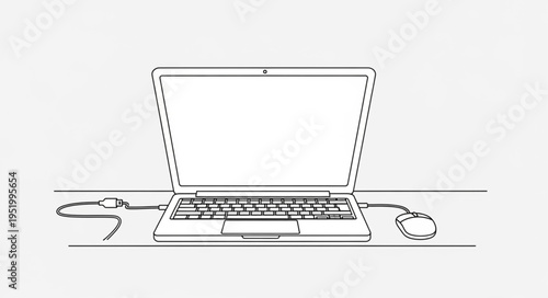 Laptop and Headphones on Desk - A Minimalist Workspace Illustration.