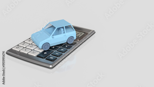 Blue Low Poly Car On Calculator Finance Concept 3d render.