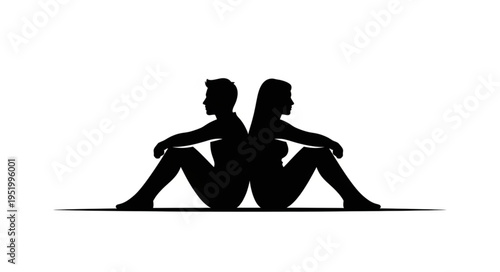 Silhouette of a man and woman sitting back to back.