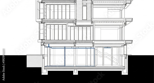 Detailed Architectural Section Drawing of a Multi-Story Building.