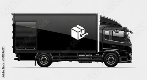 Black Delivery Truck with Box Icon on Side.
