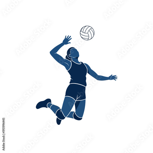 Woman Volleyball Player Jumping and Spiking Ball - Silhouette Illustration