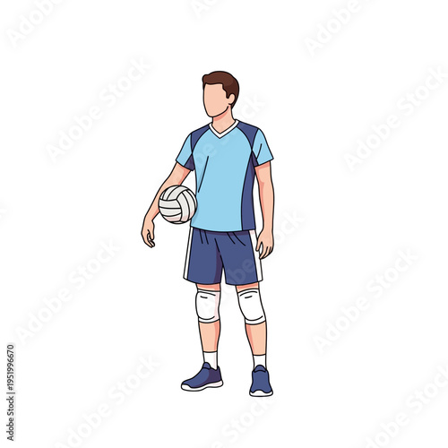 Male Volleyball Player Holding Ball Standing on Court Wearing Uniform with Knee Pads