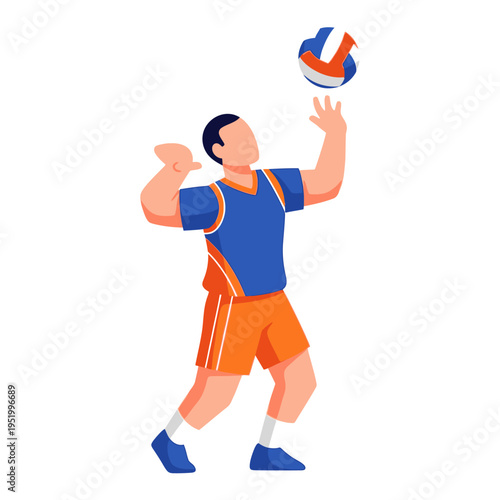 Man serving volleyball during game, athletic player in action, isolated on white background