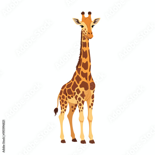 Cute cartoon giraffe standing, facing forward with a slight head tilt