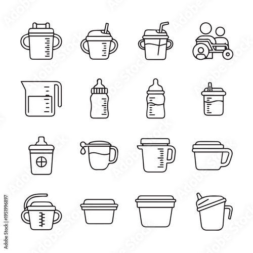 Baby Drinkware and Feeding Utensils Collection Icons