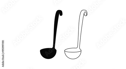 Two spoons one solid black and one outlined presented as a silhouette