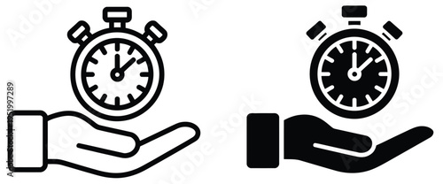 Safe time icon featuring hand holding a clock, symbolizing time management, careful scheduling, punctuality, and protection of valuable time concept vector