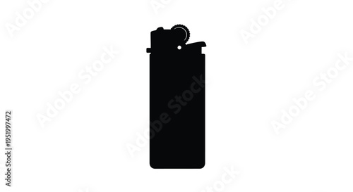 A simple black silhouette of a lighter against a white backdrop