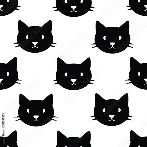 Simple black cat faces with white details on a white background