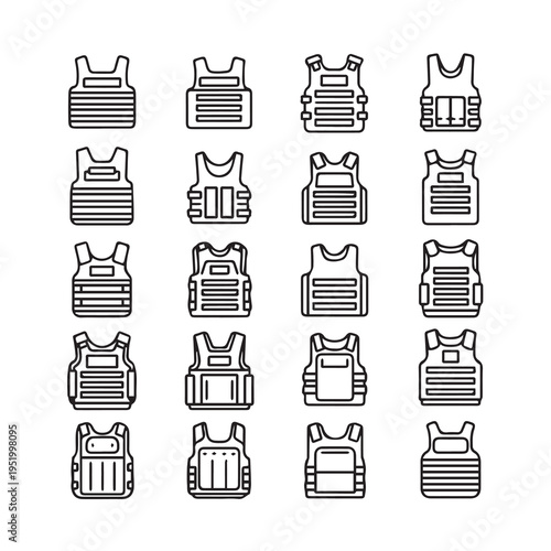 Bulletproof Vest Icons Collection Body Armor Designs Tactical Gear Symbols