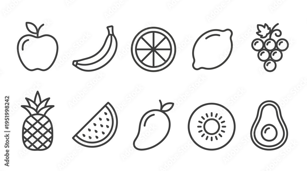 Fototapeta premium Monoline Premium Fruit Icon Set for Modern UI Design