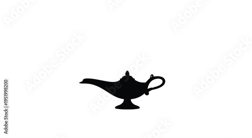 A stark black silhouette of a traditional genie lamp design silhouette