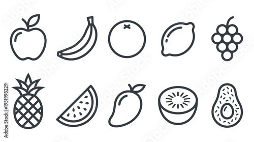 Minimal Monoline Fruit Icons in Premium Line Style