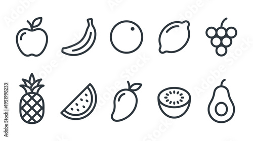 Clean Monoline Fruit Vector Pack for Web and App Interface