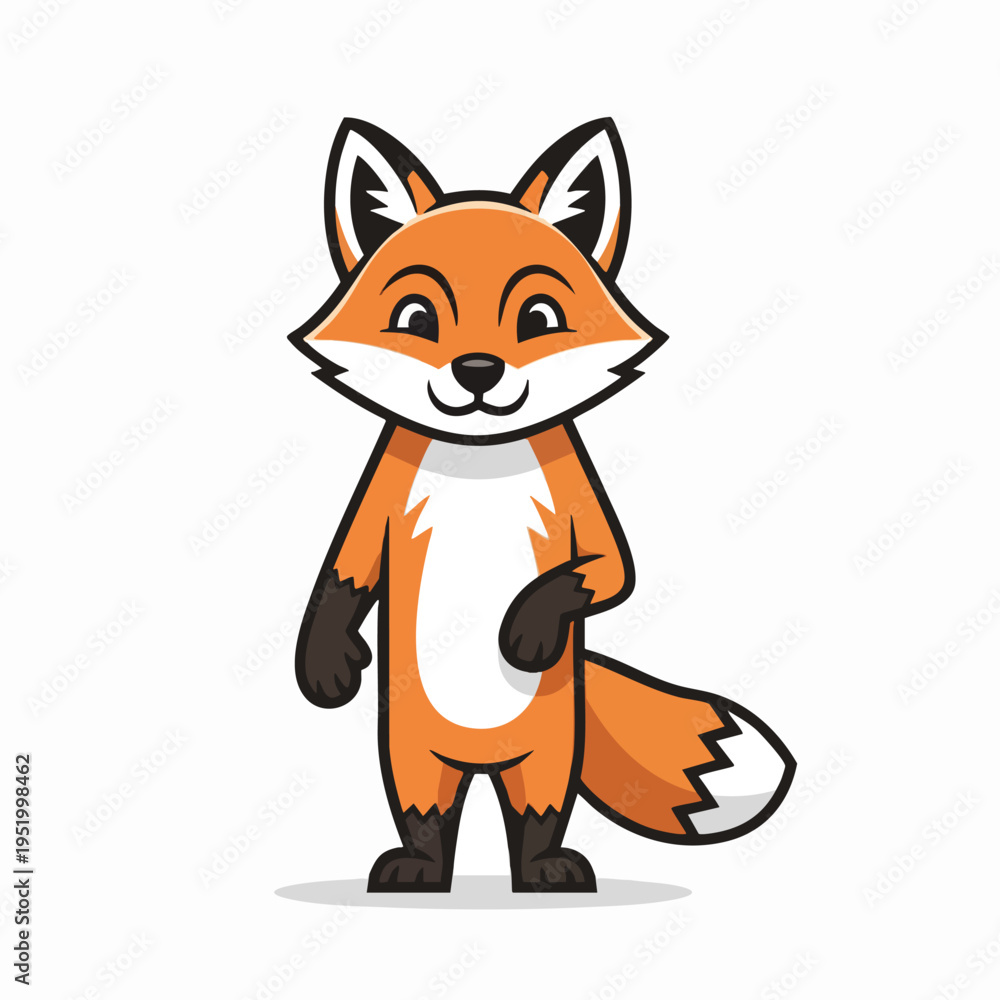 Obraz premium Smiling cartoon fox character standing on a white background