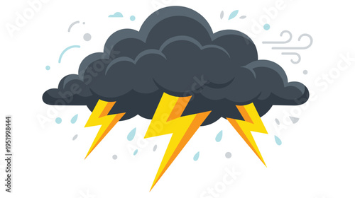 Dark thundercloud with lightning bolts and rain drops weather concept