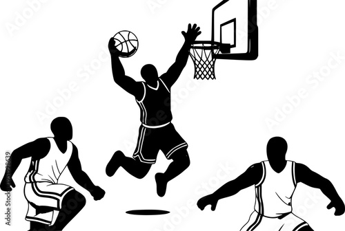 Players people play Basketball Player Dunking, Playful Tactile Gummy Texture in Black and white for Modern Sports Branding vector on white background