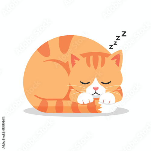 A curled-up orange tabby cat sleeps soundly, dreaming with "Zzz"s