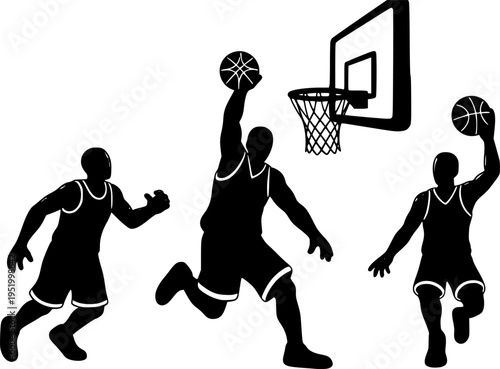 Players people play Basketball Player Dunking, Playful Tactile Gummy Texture in Black and white for Modern Sports Branding vector on white background