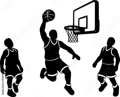 Players people play Basketball Player Dunking, Playful Tactile Gummy Texture in Black and white for Modern Sports Branding vector on white background