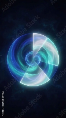 Abstract Glowing Blue and Green Swirls on Dark Background.